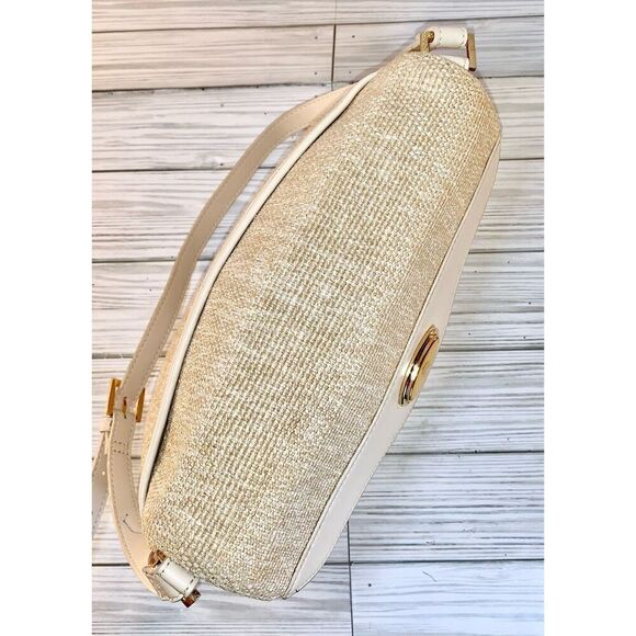 🚨Vintage - Etienne Aigner Tan & Cream Vegan Leather & Jute Shoulder Bag - Picture 5 of 14